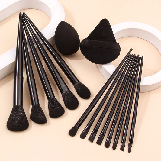 Deluxe Black Makeup Brush Set – Soft Powder Brush with Triangular Puff & Foundation Beauty Sponge for Flawless Application